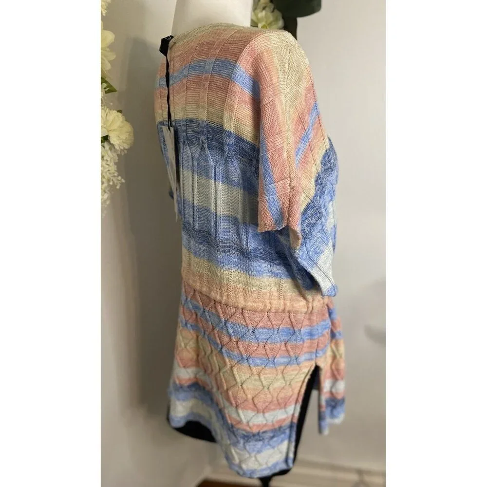 Ethyl Women's Pullover Sweater Pastel Colors Short Sleeve M Drawstring Waist New